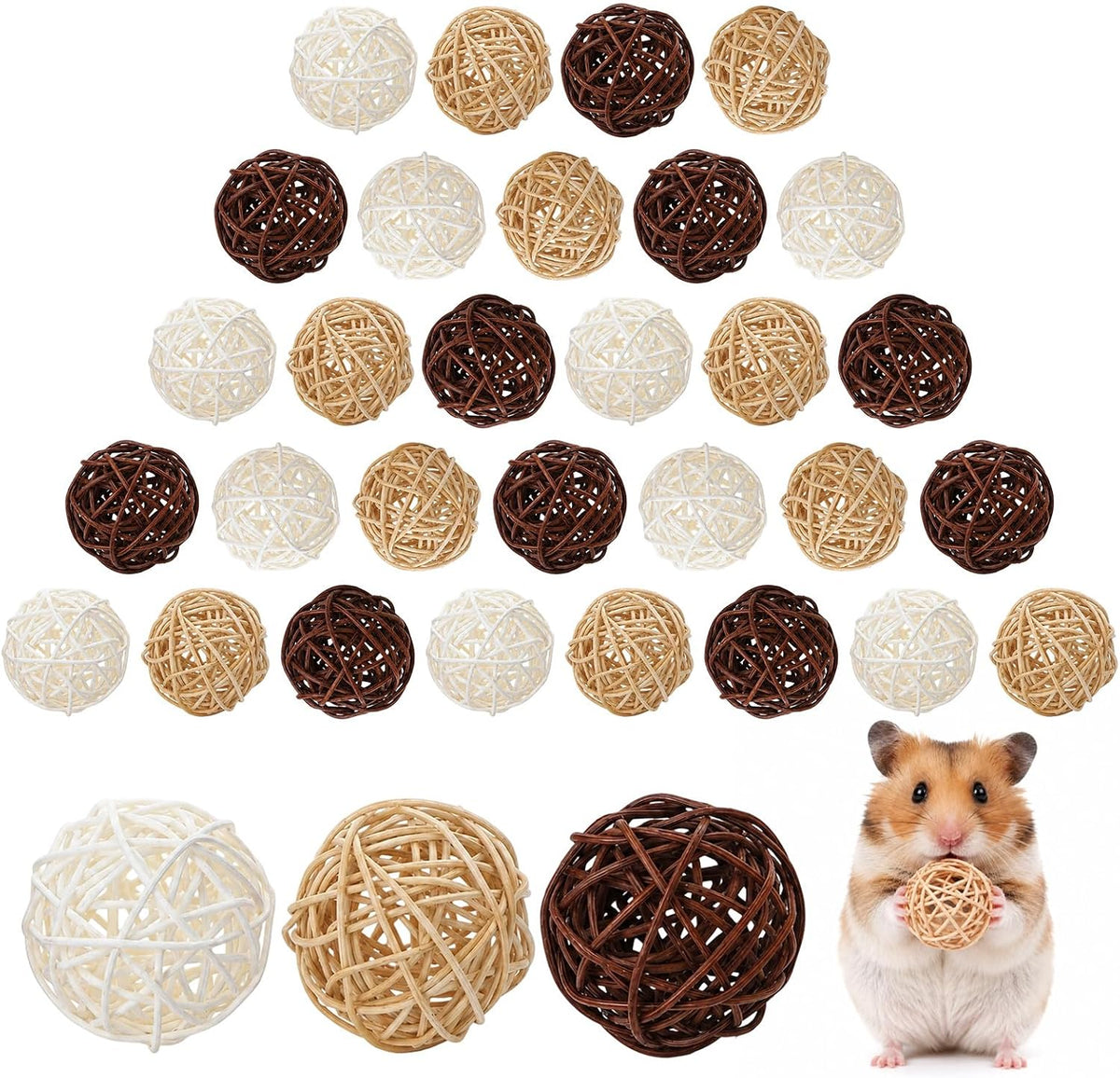 30pcs Bunny Chew Grass Balls, Willow Balls for Rabbits Guinea Pig Chew Toys