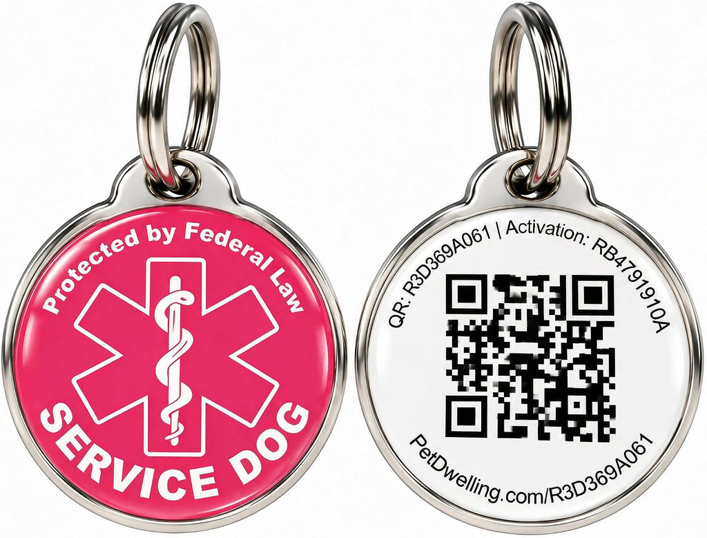 Pet Dwelling Service Dog Tag with QR Code & Medical Symbol