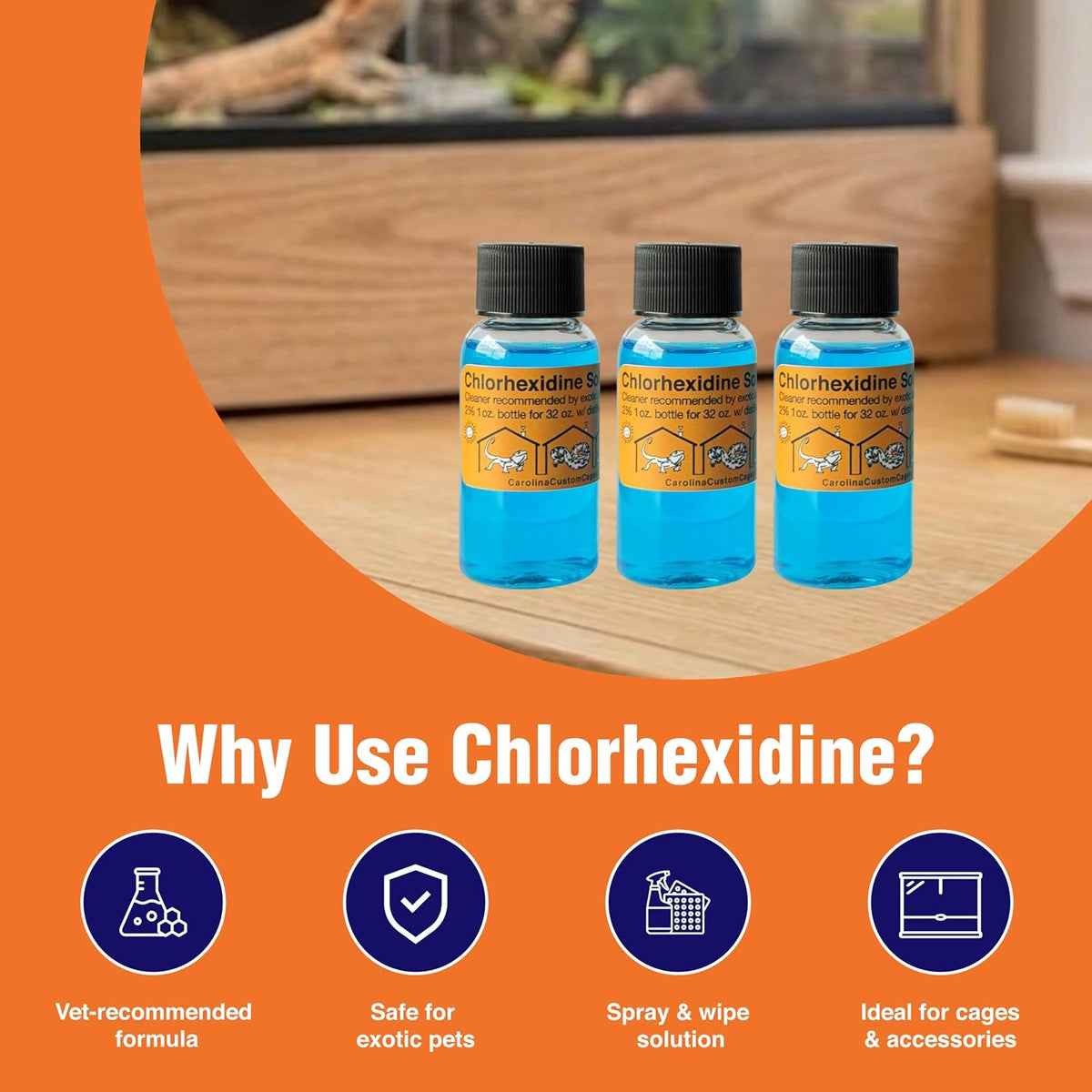 3 Refills of 32 oz Each, Chlorhexidine Solution 2%, Chlorhexidine Cleaning Solution, Chlorhexidine Spray for Reptile Habitats