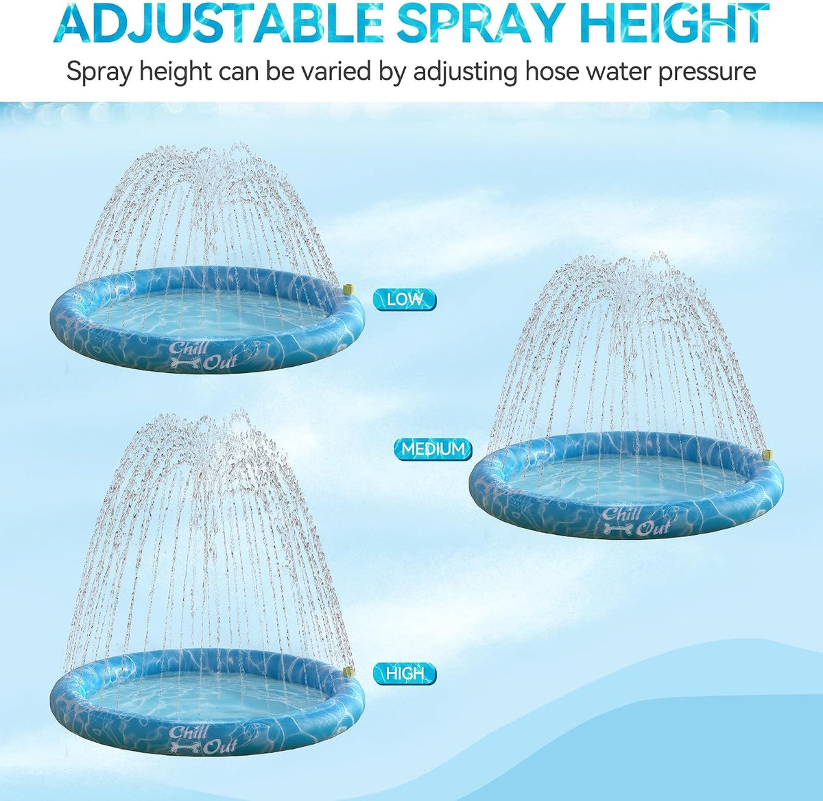 ALL FOR PAWS XL Splash Pad for Large Dogs, 59-inch Summer Splash Water Toy, Anti-Slip Thickened PVC Sprinkler Mat, Outdoor Cooling Play Pad