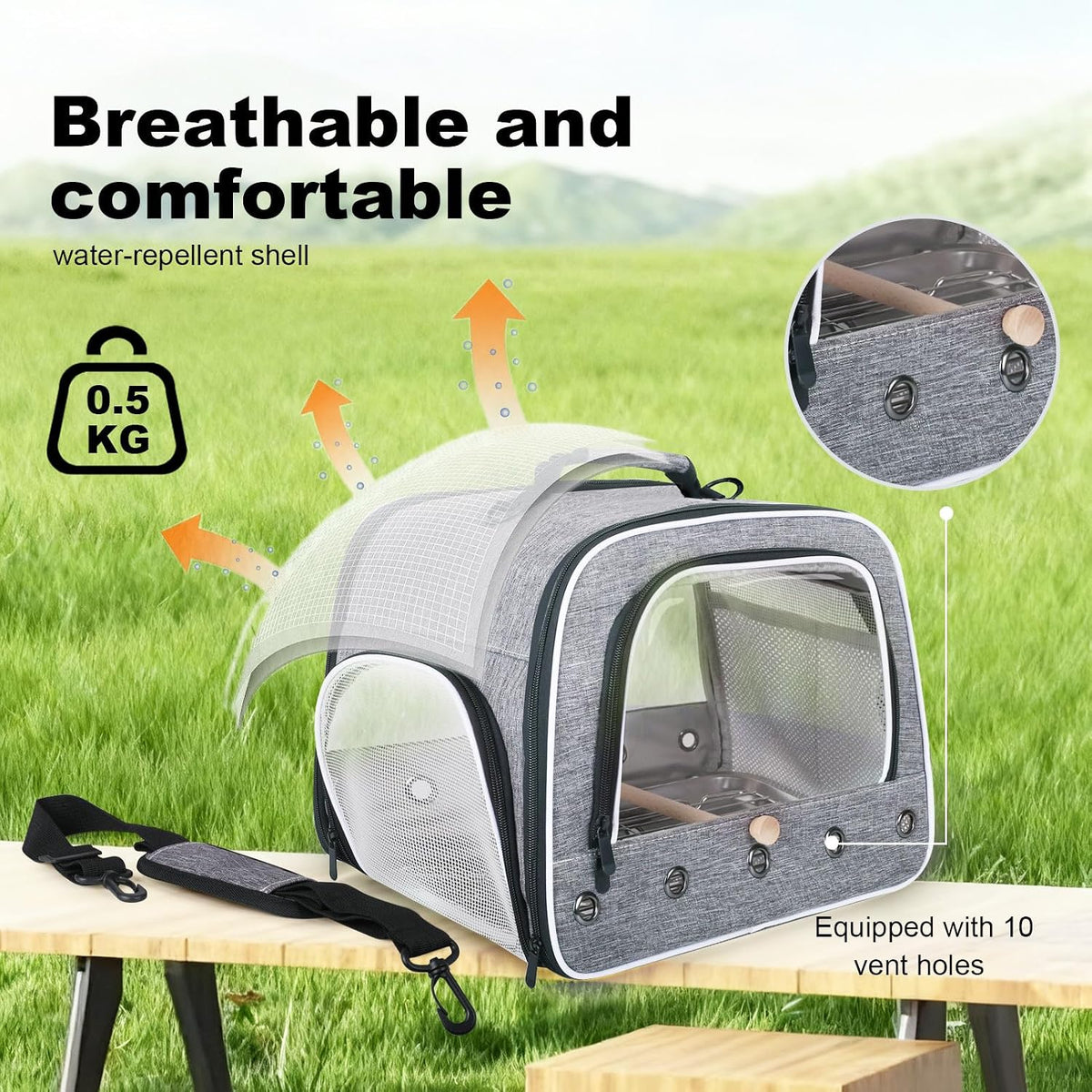 Bird Transport Carrier for Large Bird with Perch Stand Tray and Grate