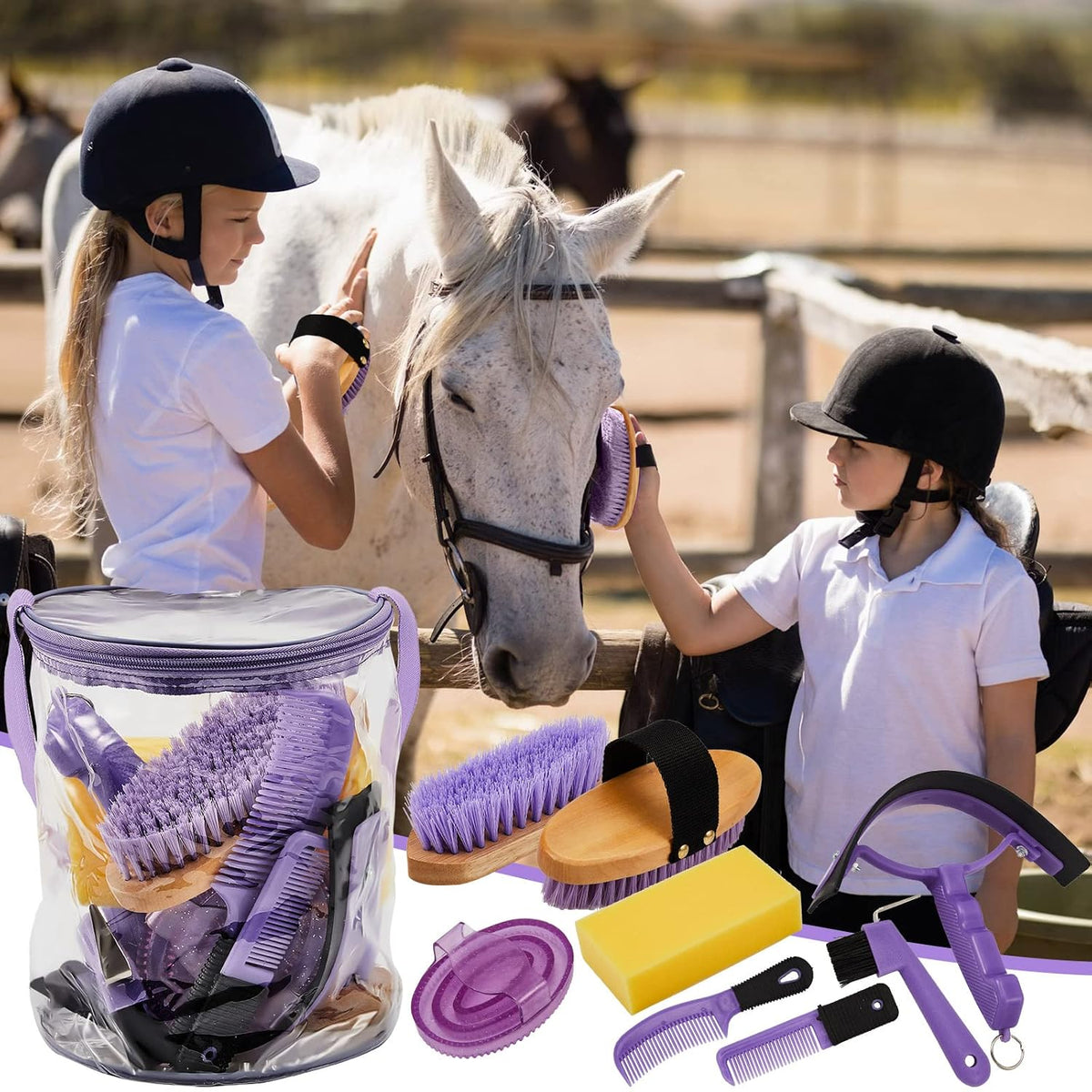 Cunhill 9 Pcs Horse Grooming Kit Tack Room Supplies, Cute, Purple