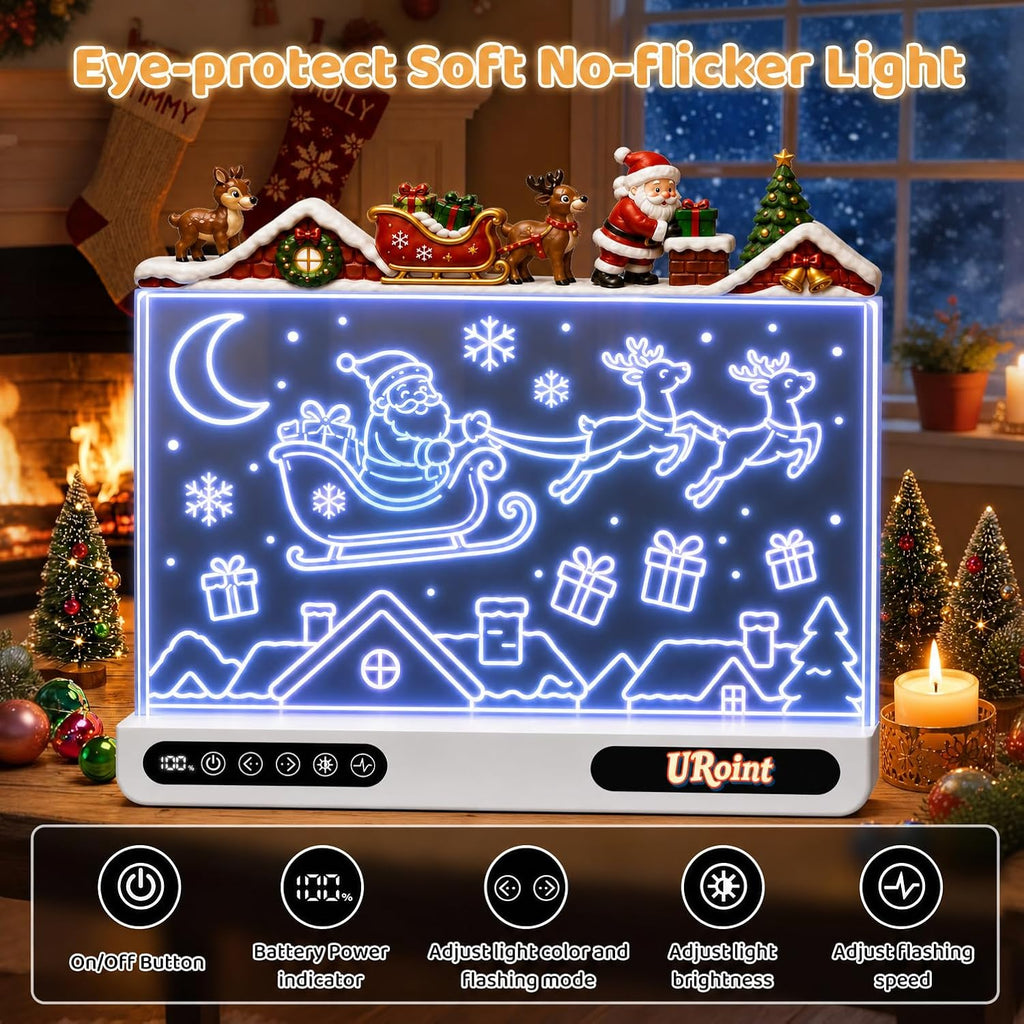 LED Drawing Board for Kids Rechargeable TypeC with Santa & Reindeer