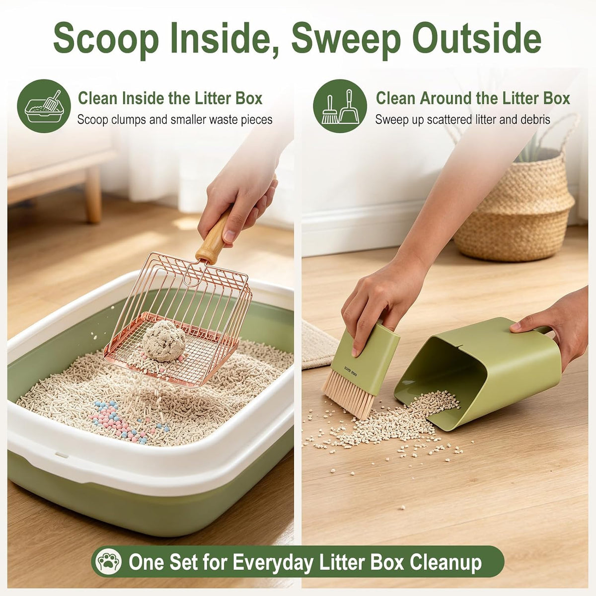 Cat Litter Scoop Set, Stainless Steel Scoop with Broom & Dustpan