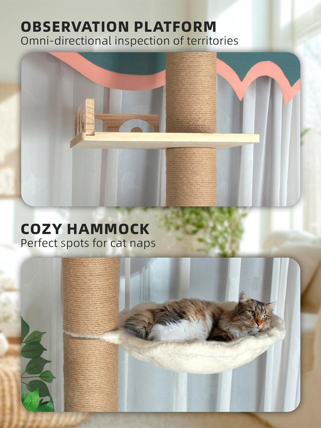 Floor to Ceiling Cat Tree Adjustable 97-124'' Tall for Indoor Cats