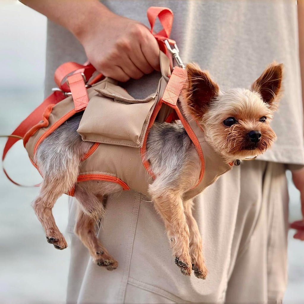 Pet Carrier Sling & Backpack, Full Body Lift Harness, Soft Lift Support and Rehab Harness for Small Dogs and Cats (Khaki, XXS)