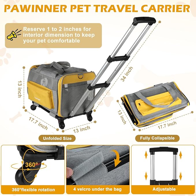 Pawinner Pet Carrier with Wheels, 17.7" x 13" x 13" Airline Approved Cat Carrier - Image 5