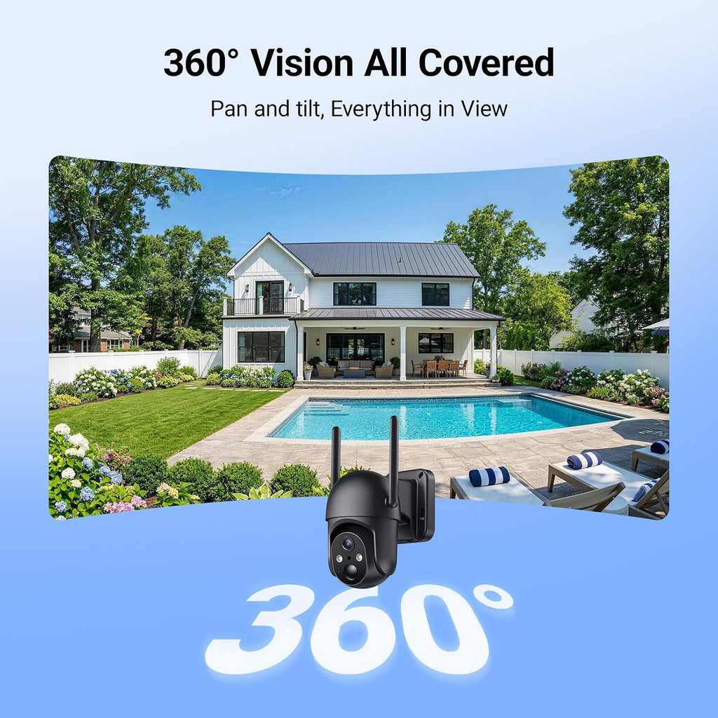 4G LTE Cellular Security Cameras, 24/7 Recording, Solar Powered Outdoor Cam No WiFi Needed for Farm&Ranch, 2K Night Vision, Built in eSIM Card(Support Verizon/AT&T/T-Mobile) - Black