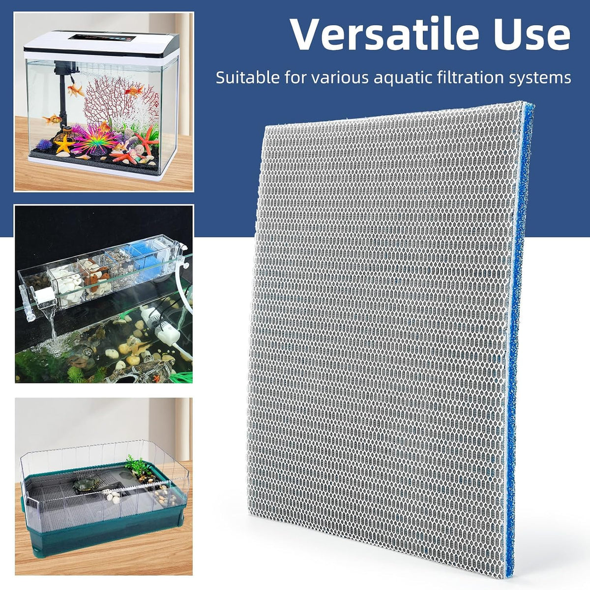 Multi-Layer Aquarium Filter Media with Floss & Sponges for Tanks & Ponds