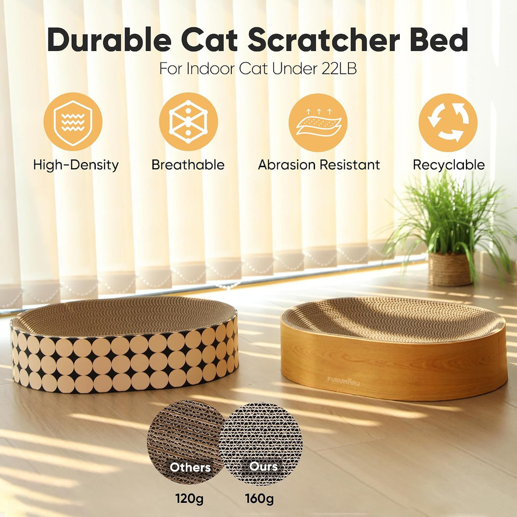 FUKUMARU Cardboard Cat Scratcher Bed, 2-in-1 Oval Cat Scratch Pad