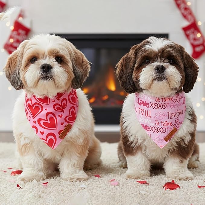 ADOGGYGO Valentine Dog Bandanas 2 Pack, Reversible Heart Love Print Puppy Scarf - Image 2