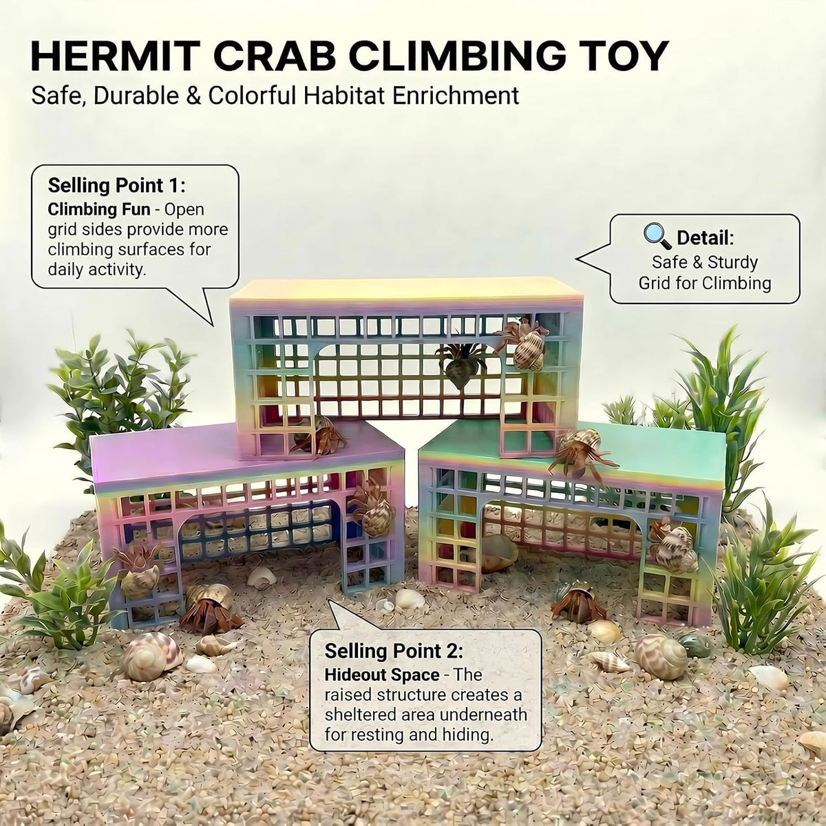 Hermit Crab Hideout, Stackable Climbing Platform Habitat Decor