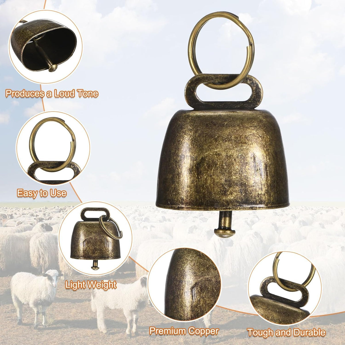 M METERXITY 3-Pack Goat Collars with Bells Polyester Green
