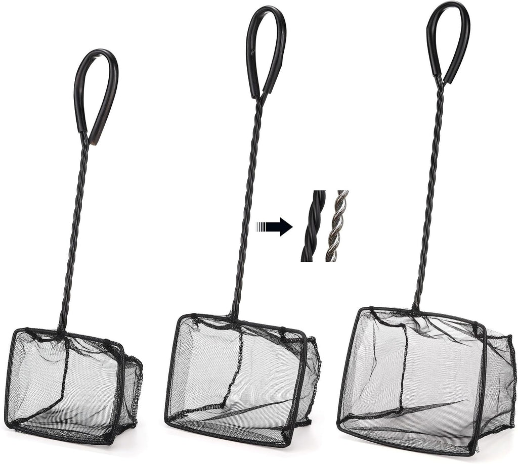 3 Aquarium Fish Net Fine Mesh Quick Catch Skimmer 4/5/6 Inch Black