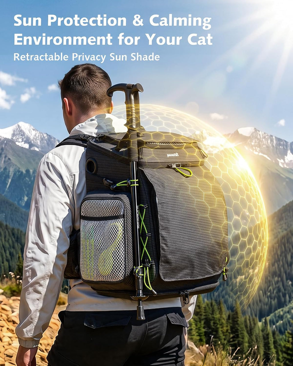 Pecute Cat Backpack Carrier, Stable Cat Hiking Backpack, Ergonomic, Gray