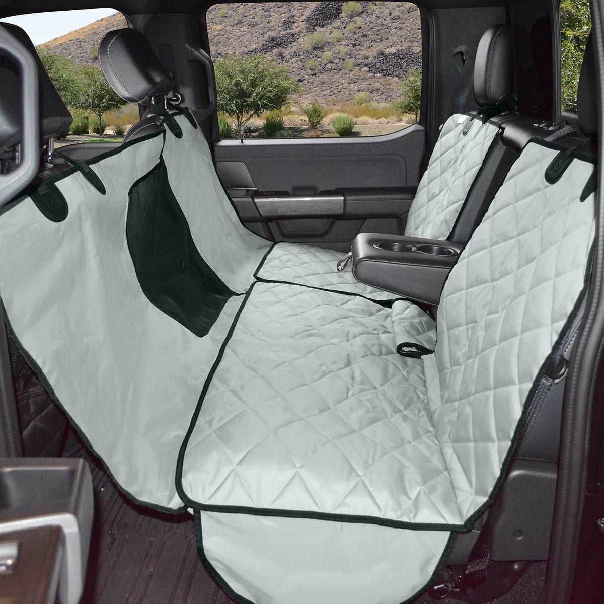 4Knines Crew Cab Truck Seat Cover with Mesh Window for Fold-Up Seat, Grey