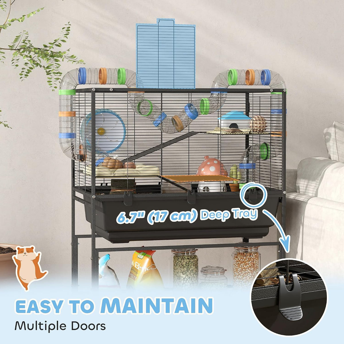 PawHut Large Hamster Cage with Deep Tray, 3 Tier for Syrian Gerbil Mouse