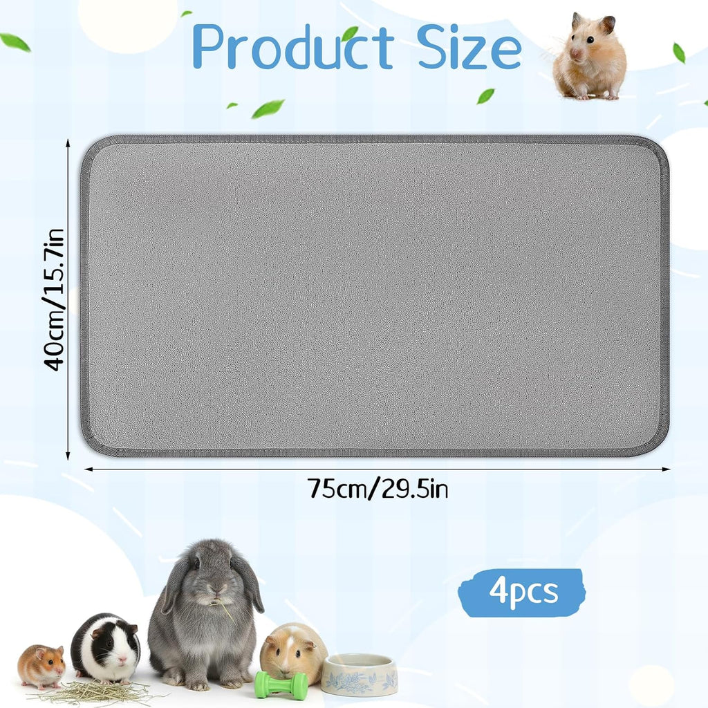 EupHHonycs 4 Pack Guinea Pig Cage Liners 16''X30'' Washable Guinea Pig Pee Pads Waterproof Reusable & Anti Slip Fleece Bedding Pads for Small Animals Bunny Rabbit Hamster, Gray