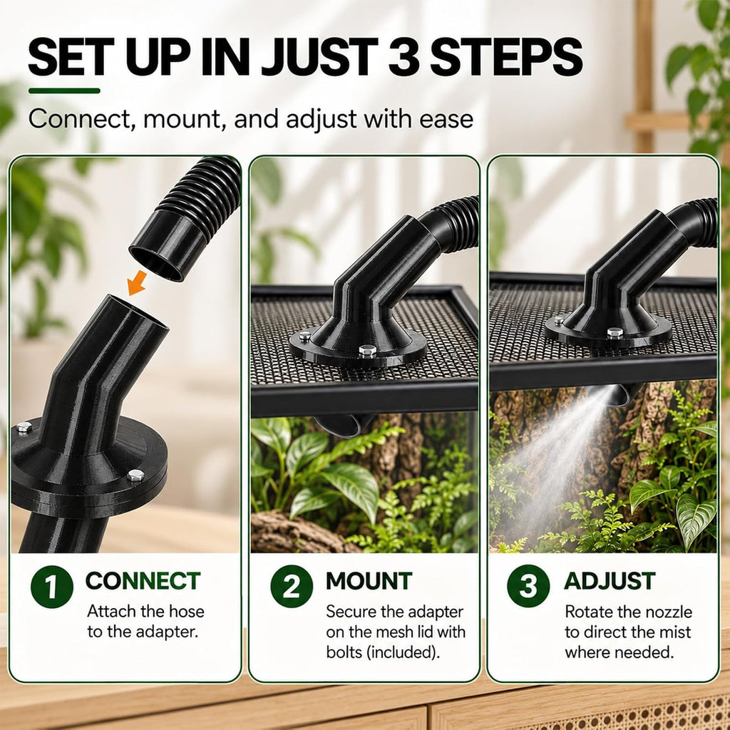 Reptile Fogger Adapter, Terrarium Hose Connector, No-Drill Mesh Mount