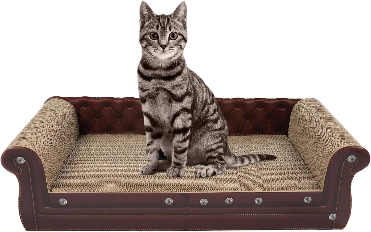 Scratching Sofa, Couch Shaped Thick Scratching Cardboard, Lounge Bed for Indoor Rest&Play, Sofa Scratcher Pad (Pink, 27.6" L X 12.4" W X 11.8" H)