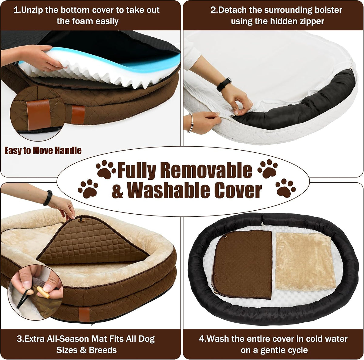 Dog Bed with Reusable Potty Pad - 44" x 32" x 7.0" Brown