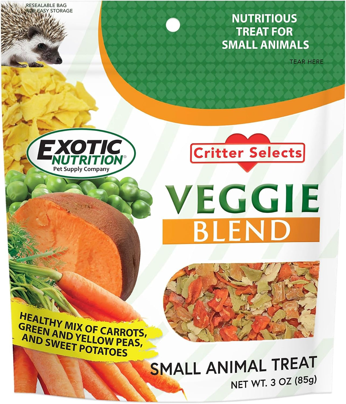 Veggie Blend - Healthy Natural Mixed Dried Vegetable Treat - Sweet Potatoes, Carrots, Peas - for Degus, Chinchillas, Sugar Gliders, Hedgehogs, Guinea Pigs & Small Pets… (8 Ounce (Pack of 1))
