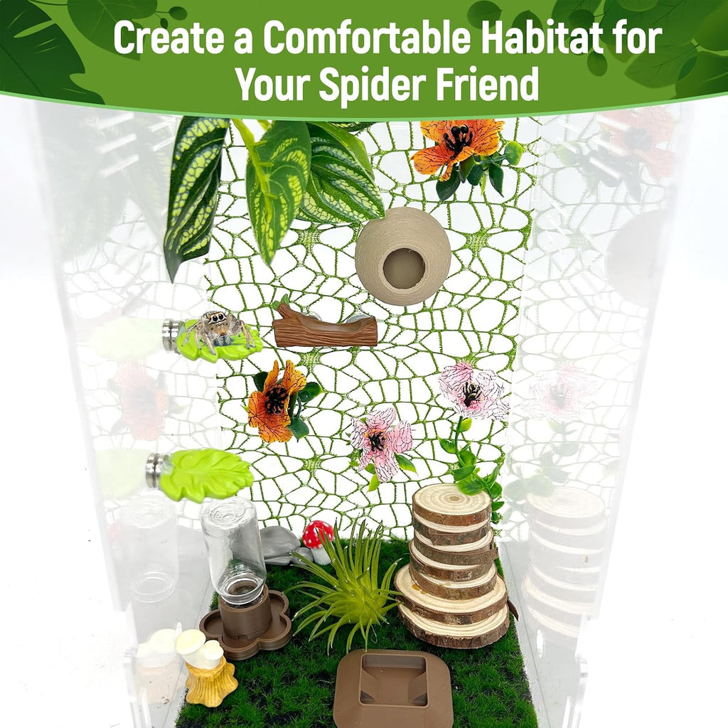 Jumping Spider Enclosure Accessories,with Enclosure Decor Kit,Hide Habitat,Platform,Food Bowl,Water Dispenser for Jumping Spider Habitat (Forest)