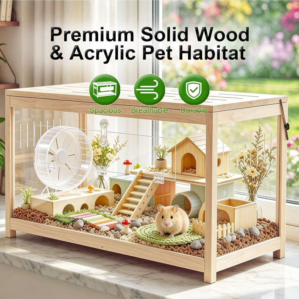 Hamster Cage with Open Top, Large Hamster Enclosure 31in, Wood