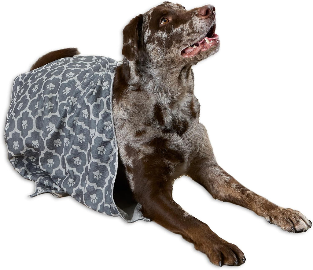 Bone Dry X-Large Microfiber Pet Towel, 44x27.5" Moroccan Print, Grey