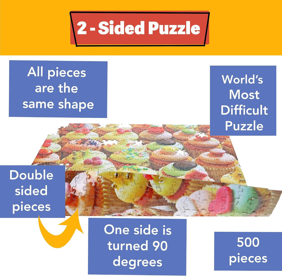 TDC Games World’s Most Difficult Jigsaw Puzzle, Double Sided Cupcakes - 500 Pieces