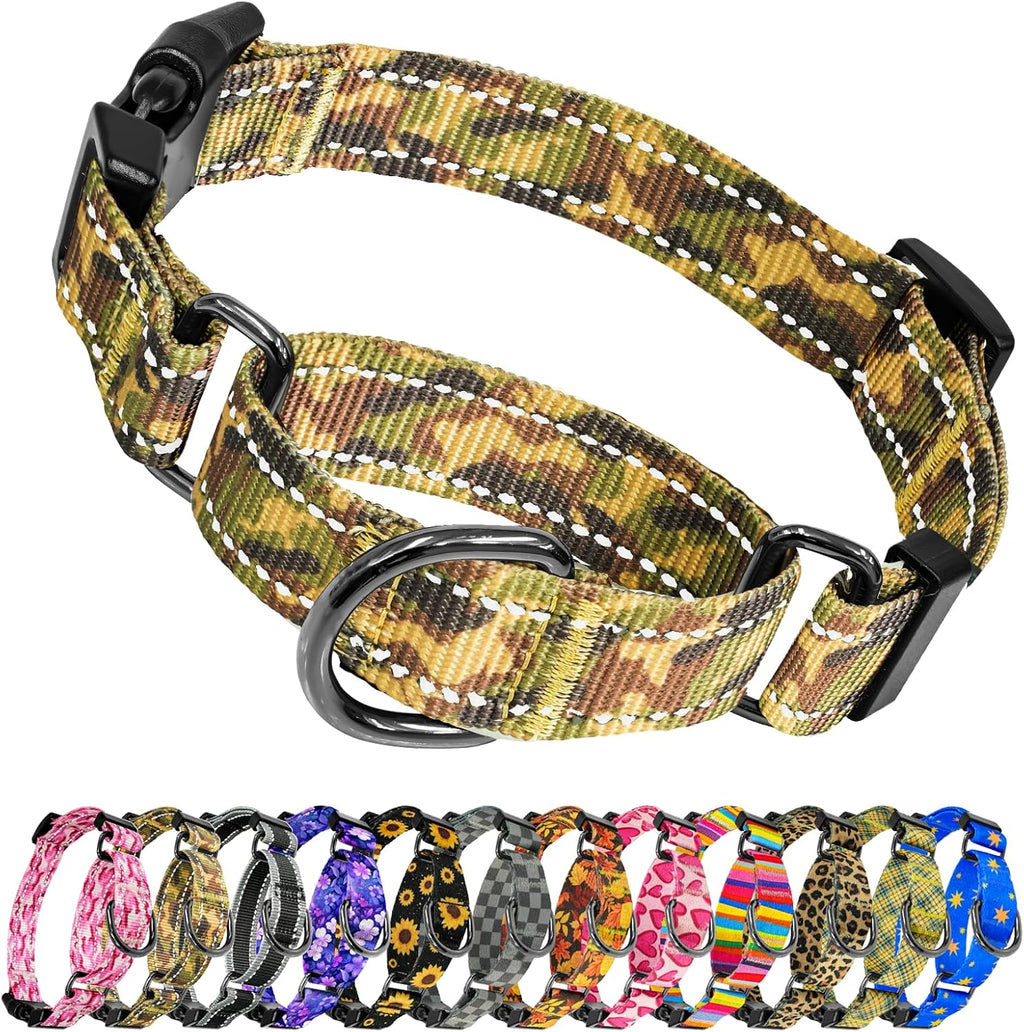 Kazazoo Reflective Martingale Collar for Dogs with Quick Release Buckle Adjustable Soft Durable Dog Collar for Small Medium Large No Pull Training Dog Collars-Camo M