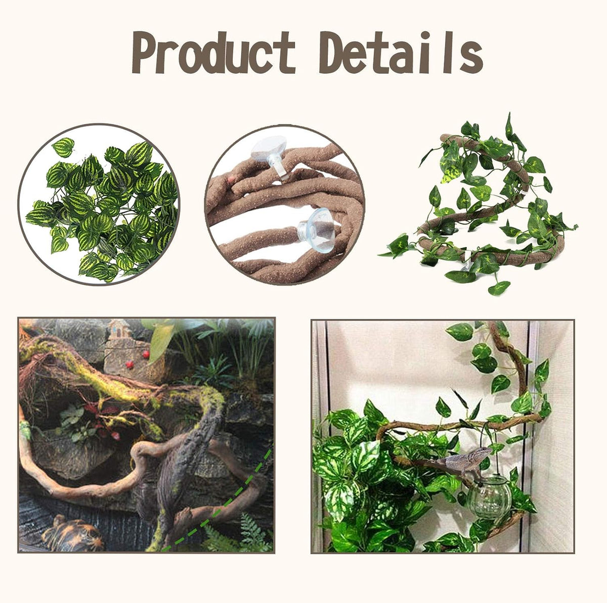 PINVNBY Crested Gecko Coco Hut with Ladder Natural Lizard Coconut Shell Hideout Home Mini Condo for Reptiles Durable Cave Habitat with Hanging Loop Coconut Texture Provide Food for Pets