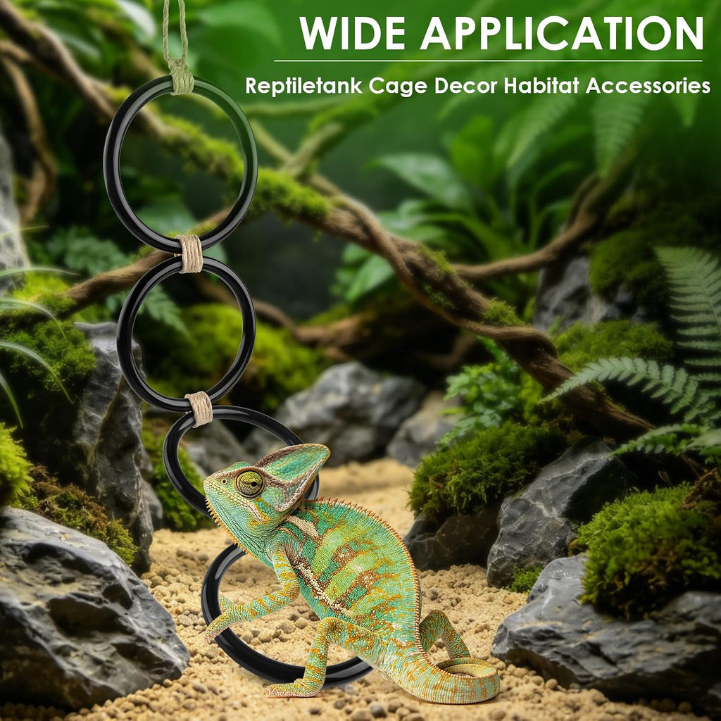 DBNESS Snake Climbing Rings, Ball Python Enclosure Enrichment Ring, Adjustable Reptiles Terrarium Decor Accessories for Corn Snakes, Garter Snakes, Iguana, Lizards, Chameleons, Parrot (Black-2pcs)