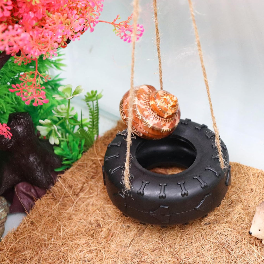 Hermit Crab Tire Swing Toy, Hermit Crab Climbing Toy, Reptile Tank Aquarium Decoration Accessory, Suitable for Small to Medium Sized Hermit Crabs Frog, 3.7 Inches in Diameter