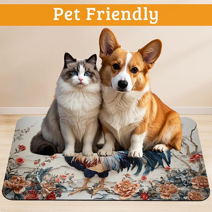 Dog Bowl Mat, Chicken Painting Pet Feeding Mat - Image 2