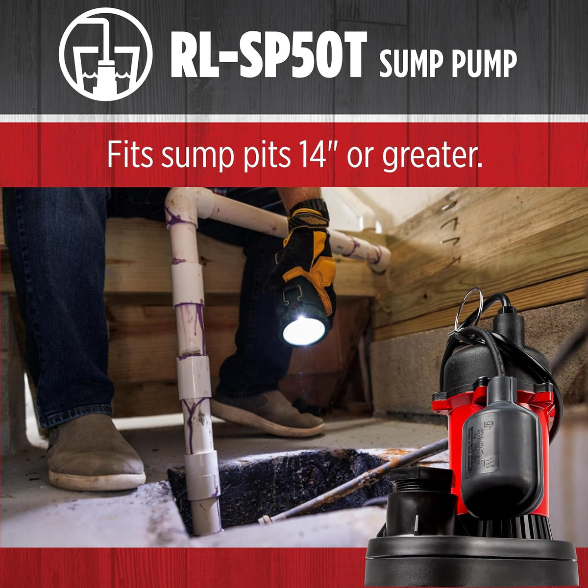 Red Lion RL-SP50T, 115V, 1/2 HP, 3600 GPH Automatic Sump Pump, 8' Cord