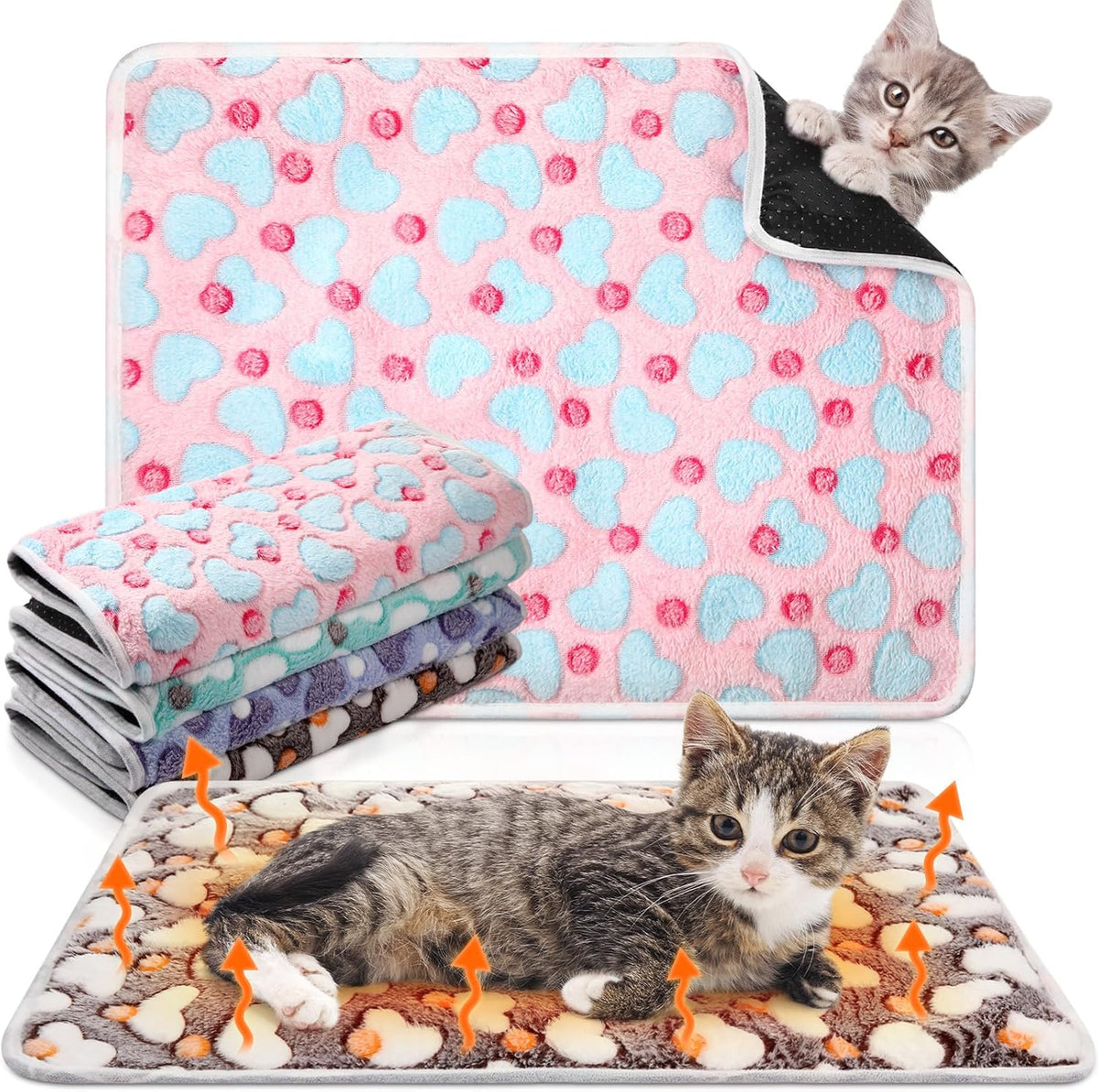 4 Pack Self Heating Cat Pad Self Warming Dog Mat, Tie Dye, 16 x 20 Inch