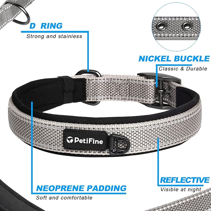 PetiFine Dog Collars for Small Dogs, Neoprene Padded Dog Collar, Reflective - Image 3