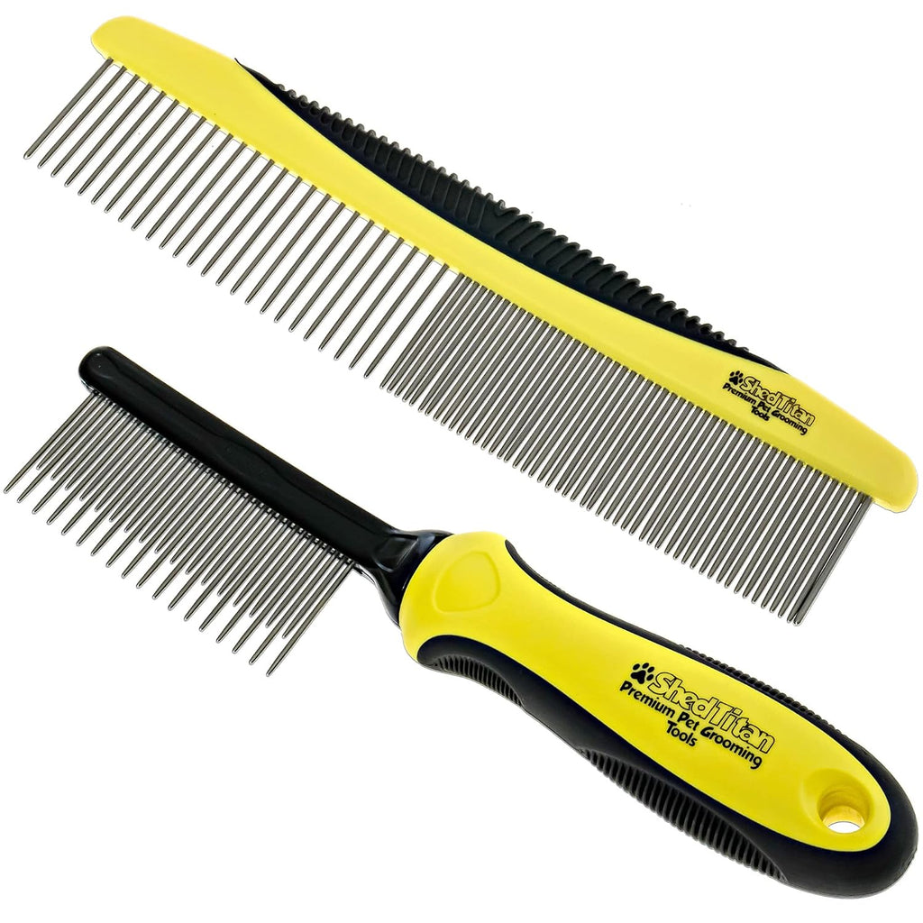 Metal Dog Comb for Matted Hair & Detangler Combs Set - Remove Tangles & Matted Fur - Easy Safe Cat & Dog Combs for Grooming Doodles