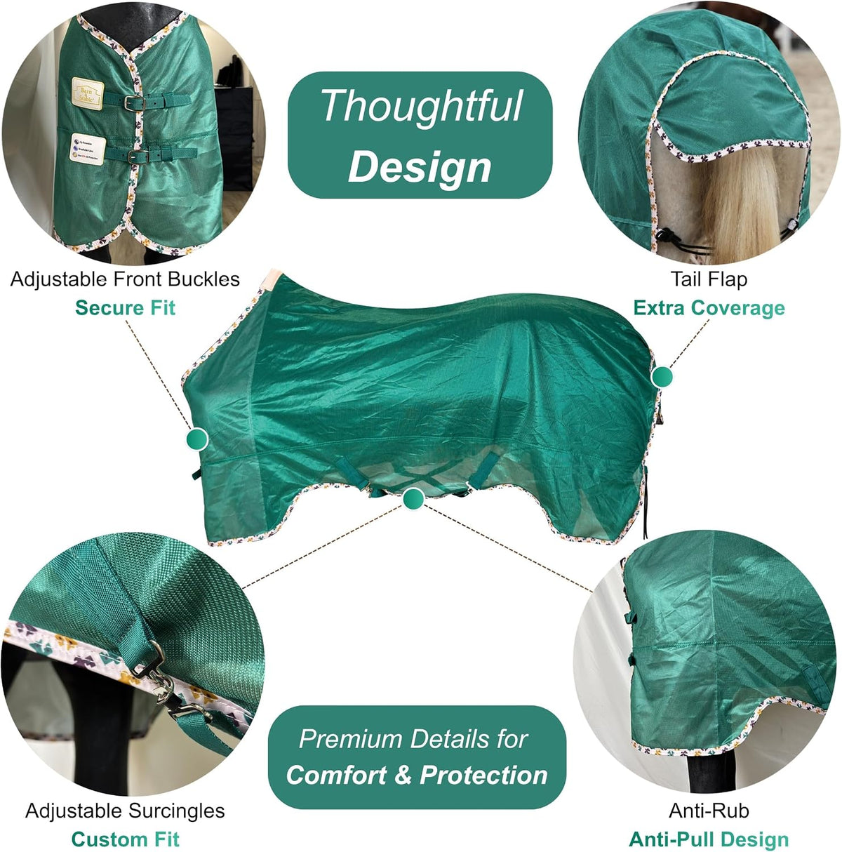 BARN & STABLE Breathable and UV Protective Tear-Resistant Mesh Horse Fly Sheet Comfy Equine Summer Sheet with Removable Web Leg Straps