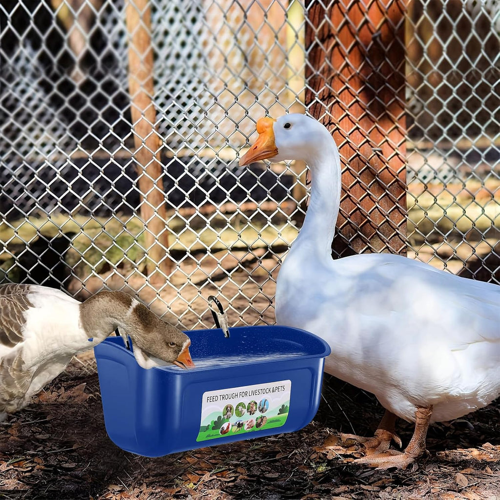 Chicken Feeder Waterer, 3 Pack Duck Feeder Supplies, Hanging Fence Feed Trough with Clips for Goat, Sheeple, Piglet, Gooses, Turkeys, Dog Livestock Poultry, Blue