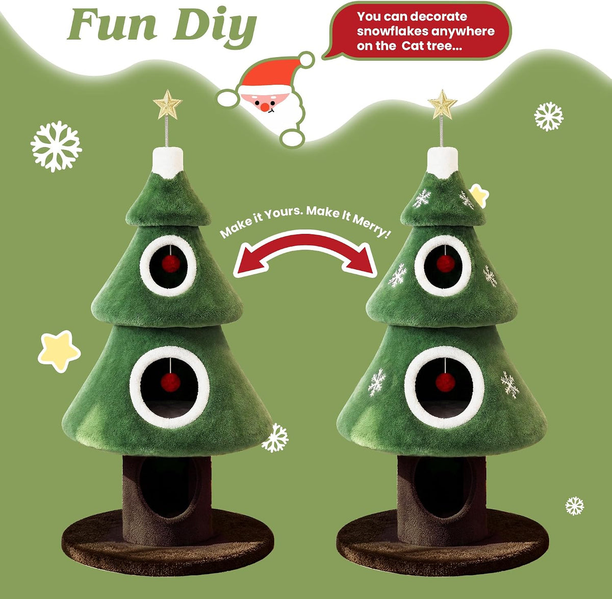 SHA CERLIN 56" Christmas Cat Tree Tower, Multi-Level Condo for Indoor Cats
