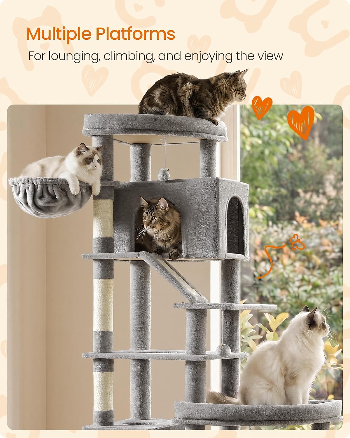 Feandrea Cat Tree, 79.5" Heavy Duty Cat Tower Condo for Indoors, Dove Gray