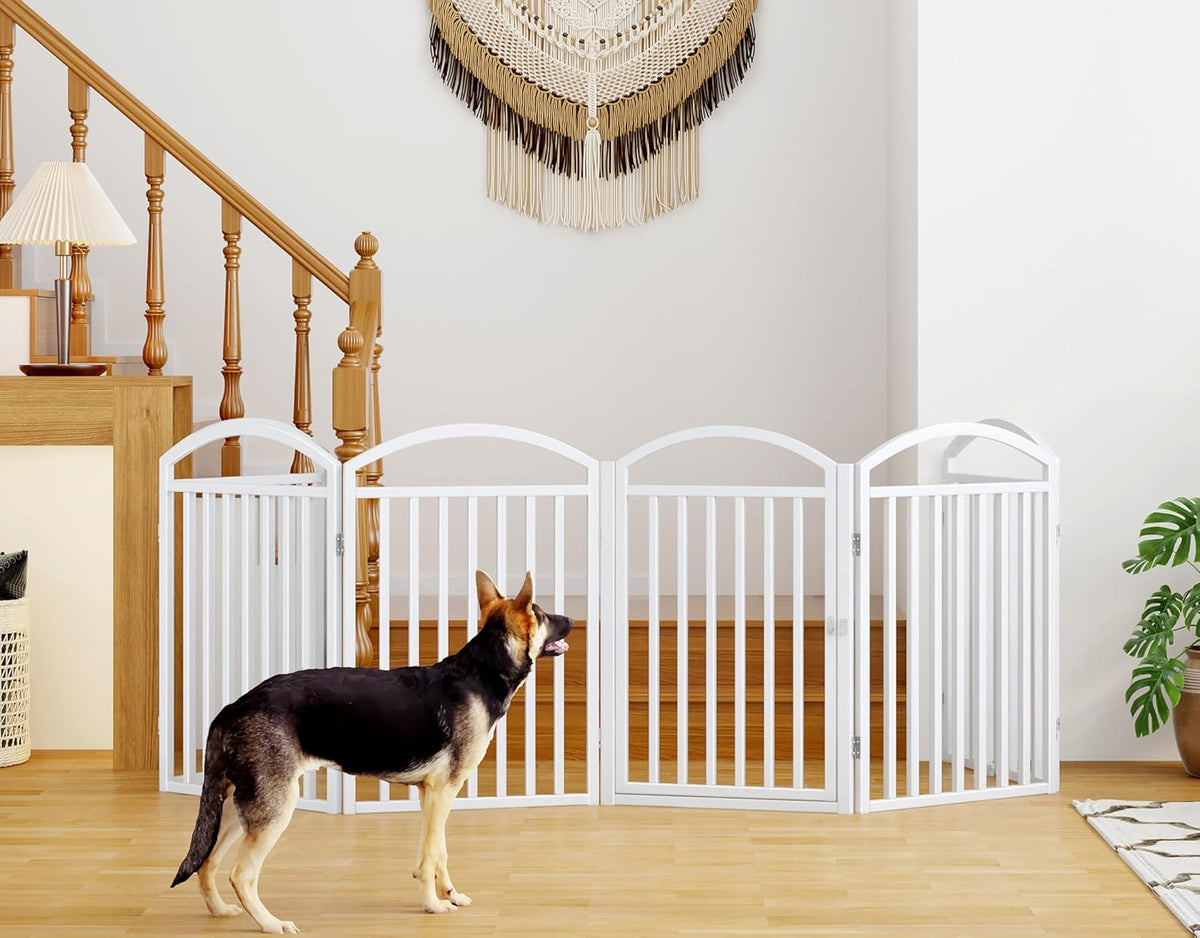 Foldable Pet Fence 144" Wide, 32" Tall,No-Assembly Dog Gate with Door,White