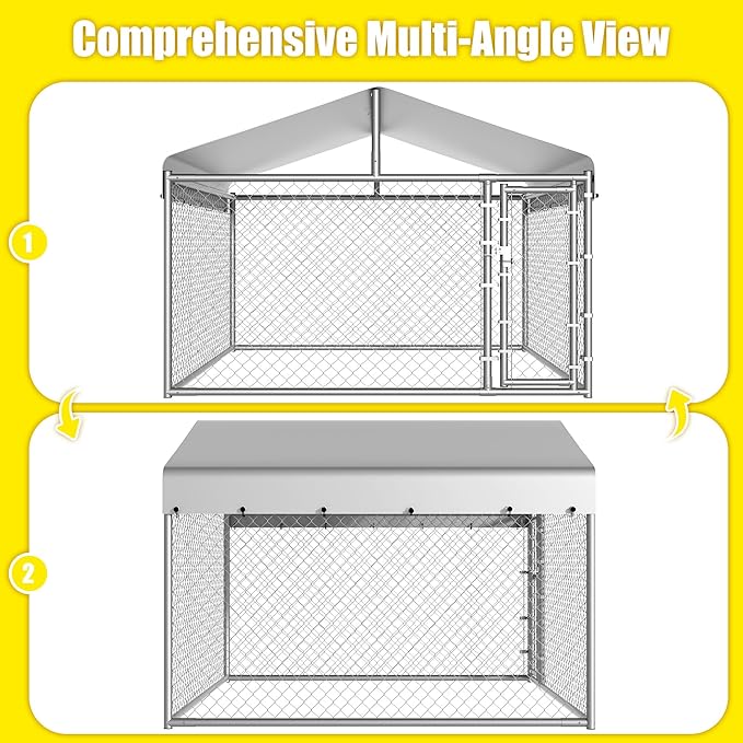 Dog Kennel Outside with Roof, Large Dog Run Enclosure, Outdoor Heavy Duty Pens - Image 8