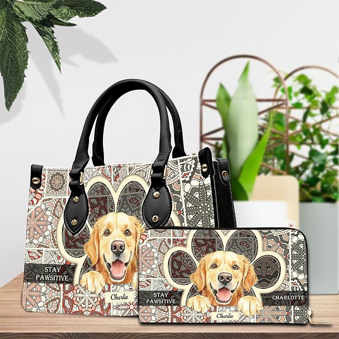 Personalized Pet Mom Leather Handbag – Custom Name Dog Cat Photo Purse - Image 3