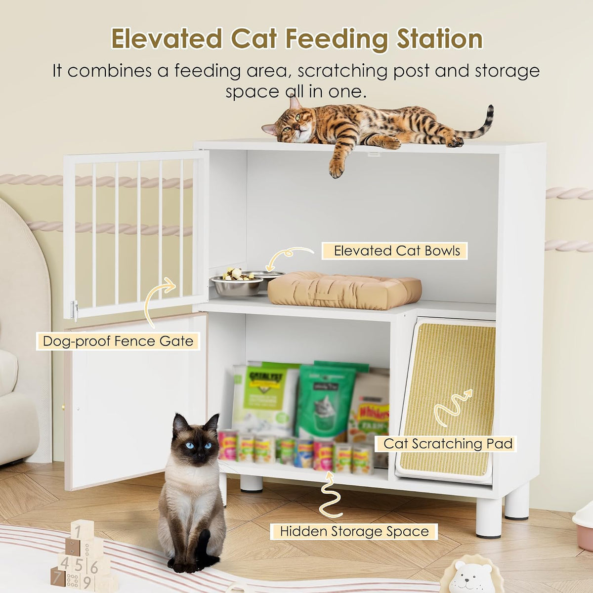 Metal Cat Feeding Station, Dog Proof Cat Feeding Station, Pet Food Storage