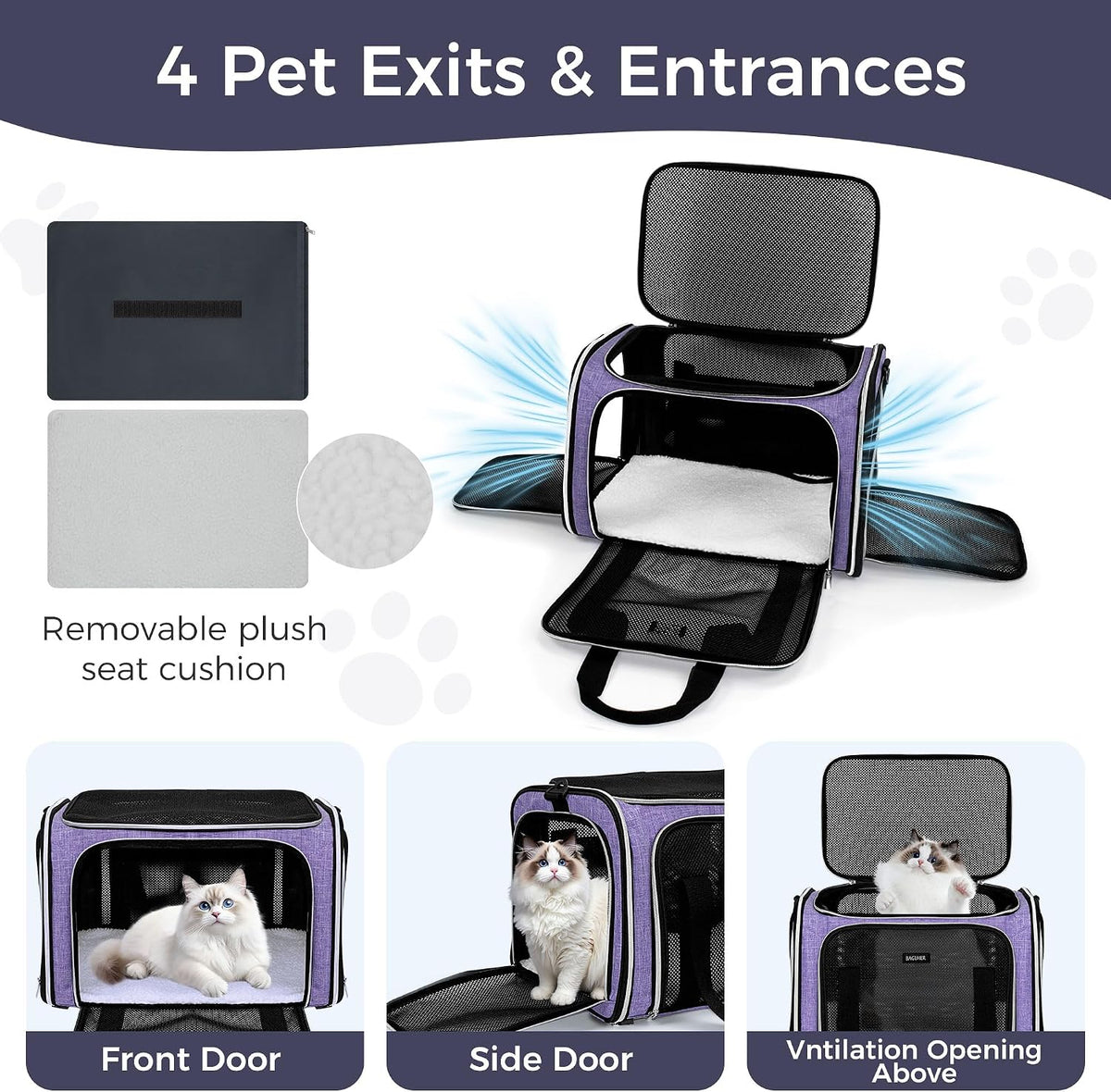 Soft Pet Carrier for Cats & Small Dogs, Airline Approved, 18 lbs, Purple