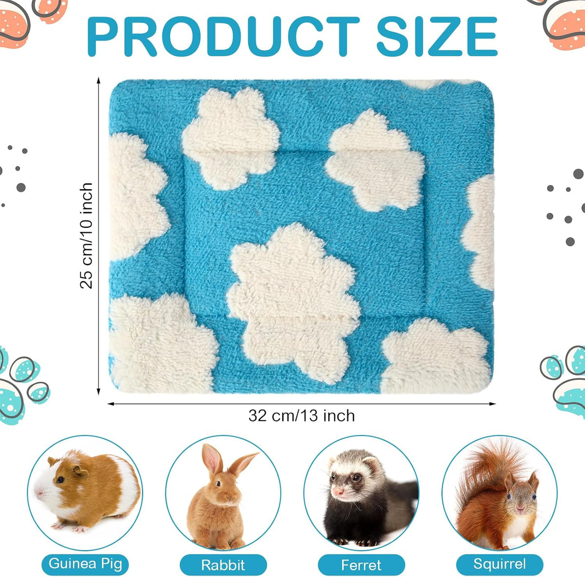 Haull 4 Pcs Waterproof Guinea Pig Bedding Mat, White Cloud, 13 x 10