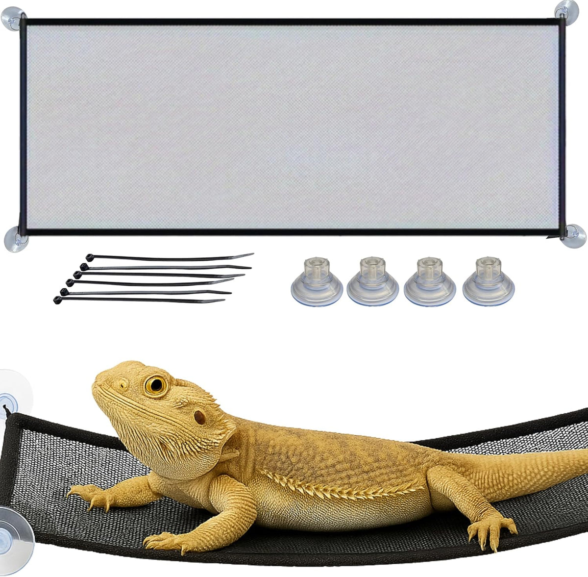Bearded Dragon Hammock Large Tank Bed, Mesh Lounger with Suction Cups & Cable Ties, Reptile Basking Ramp/Bed, Fits Bearded Dragons & Leopard Geckos (Rectangle, 28" x 10")